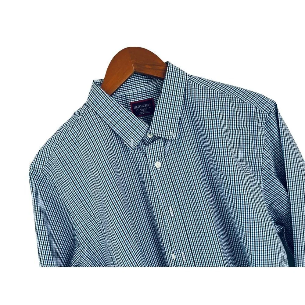 UNTUCKit Cotton Shirt Button-Down Blue Brown Small Check Long Sleeve Size XLarge